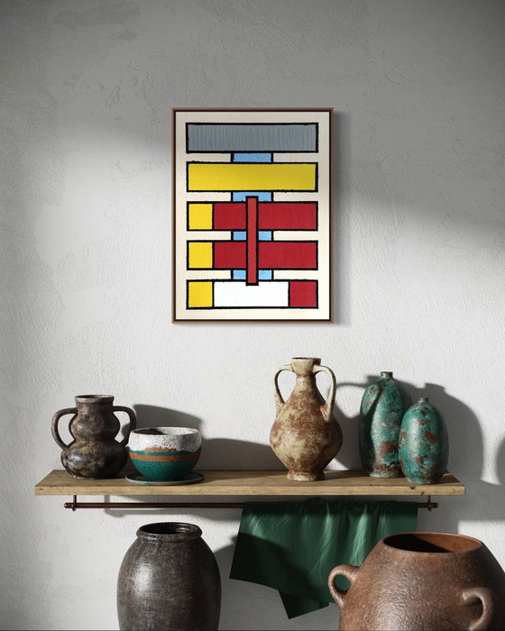 Image 1 of Shozo Hirai - Prachtig constructivistisch schilderij uit 1980