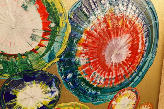 Image 1 of Cuadro abstracto dorado A1280 - tríptico listo para colgar