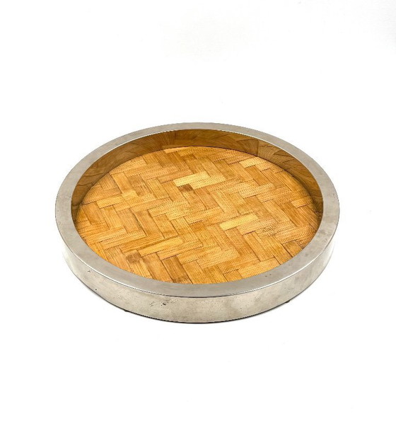 Image 1 of Hollywood regency bamboo and brass tray, Italy 1970s