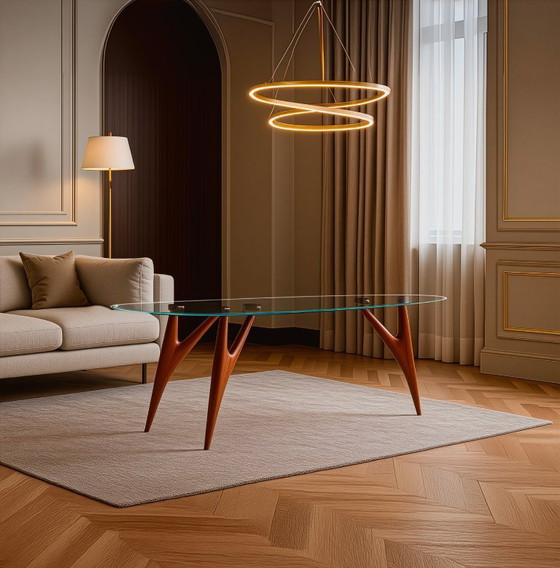 Image 1 of GREYGE TED Kristallglas-Esstisch 240 cm – Handgefertigter italienischer Designertisch aus gehärtetem Glas und Mahagoni
