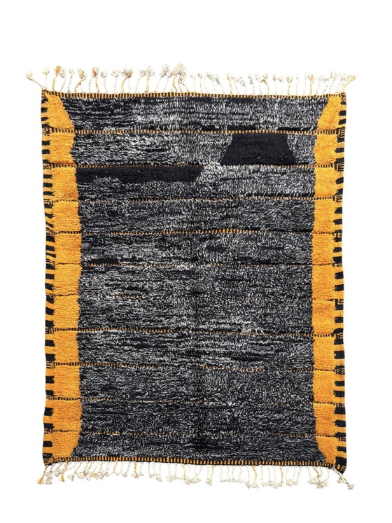 Image 1 of Black & Yellow Moroccan Mrirt Wool Rug 190x250 cm Handwoven Berber Carpet