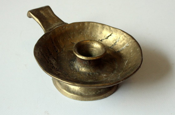 Image 1 of Solid design candle holder/chamber chandelier brass Brutalist - handmade - vintage