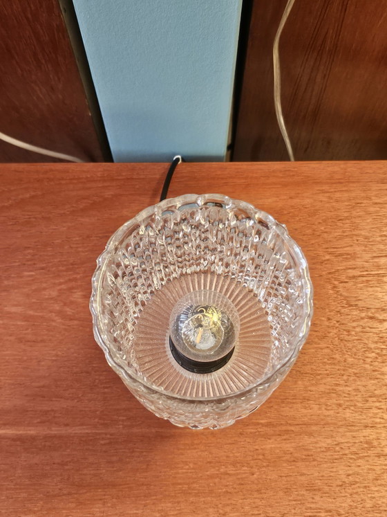 Image 1 of Vintage Glass Table Lamp Wooden Copper Base