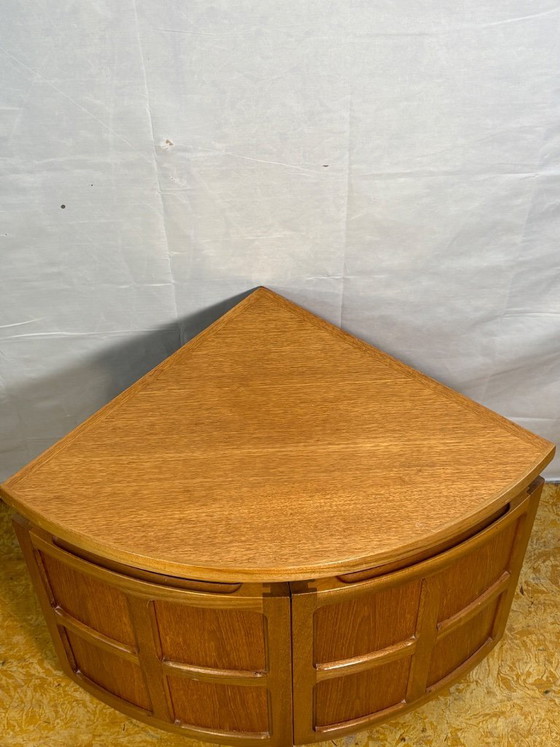 Image 1 of Mid-Century Retro Vintage Teak Corner Cabinet by Nathan Furniture 1970  “Squares” Range • Curved Doors • Compact Danish-Inspired