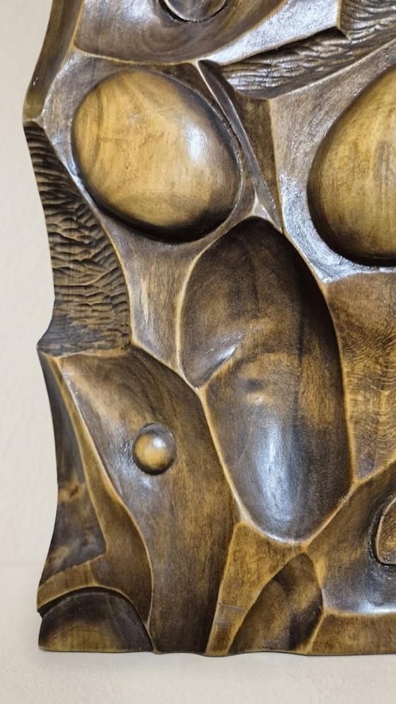 Panneau mural en bois sculpté en relief, art mural, milieu du XXe siècle, 55 × 20 × 5 cm – Sculptures, Wood (photo 5 of 7)