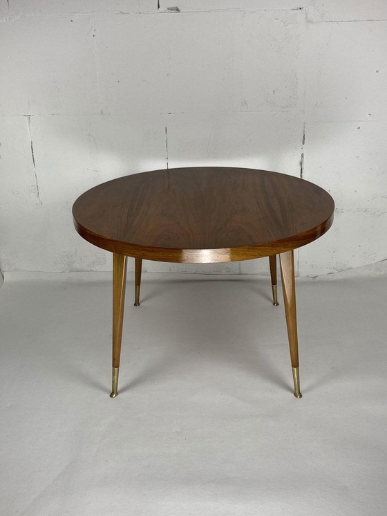 Image 1 of Italian Round Table With Tapered Brass Leg Ends, 1950S