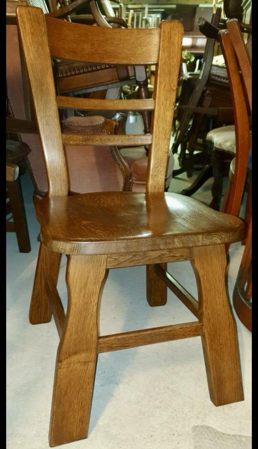 6 chaises de salle à manger brutaliste en chêne