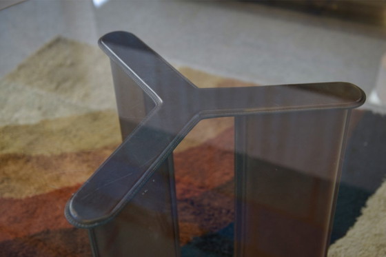 Image 1 of Runder Tisch von Tito Agnoli für Matteo Grassi, Gestell mit braunem Leder bezogen, 1970er Jahre