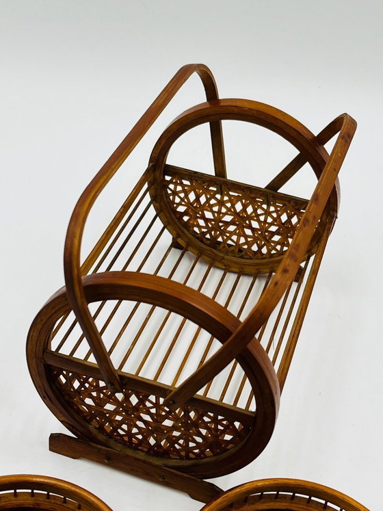 Image 1 of Vintage wooden coaster holder with 6 butterfly coasters