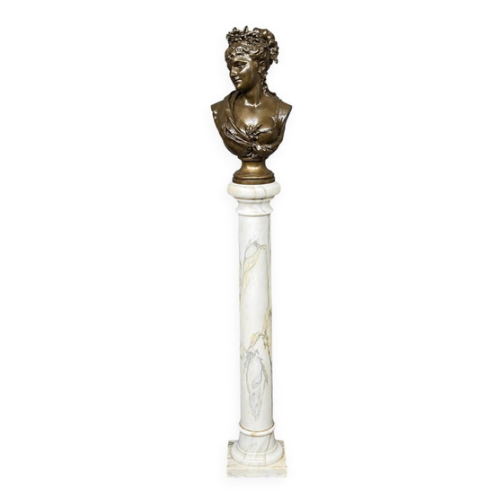 Léopold Harzé (1831–1893). Busto de bronce de una joven sobre una base de mármol. Bélgica. Fechado en 1878. (photo 8 of 9)