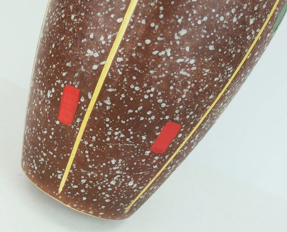 Image 1 of west german 1950s VASE scheurich model 239-30 drip glaze and colorful abstract decor mid century ceramics