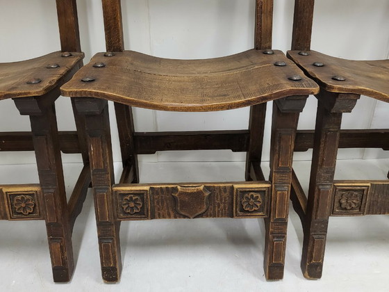 Image 1 of SET OF 4 VINTAGE 1970S BRUTALIST CHAIRS IN OAK & METAL