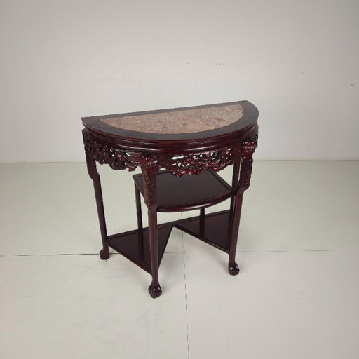 Consolle/tavolino laterale vintage cinese in legno massello con piano in marmo