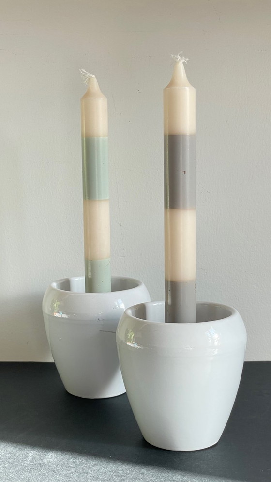 Image 1 of Pair of White Ceramic Candlesticks