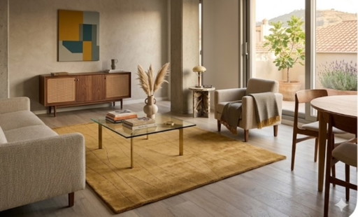 Alfombra de lana Natuzzi de 170x240 cm, color beige/camel.