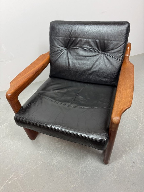 Image 1 of Set of 2 Mid-Century Design Komfort Solid Teak Wooden Lounge Chairs Attributed to Sven Ellekaer for Komfort, Denmark 1970s. 