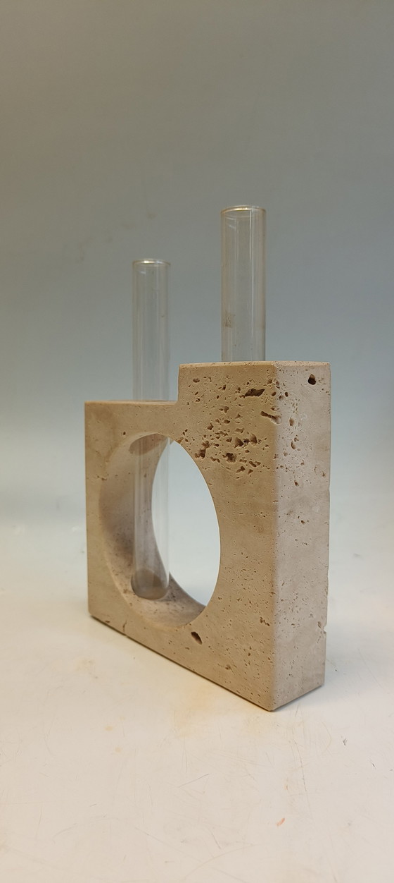 Image 1 of Italienische modernistische Travertin-Glasvase Fratelli Mannelli