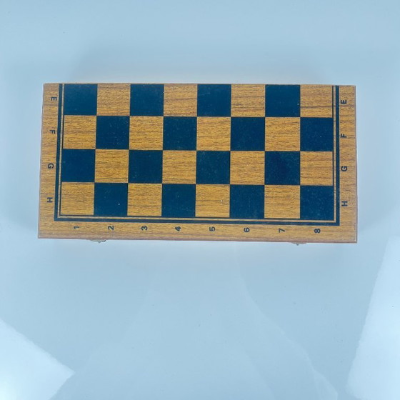 Image 1 of Wooden travel chess set with plastic pieces, 30cm