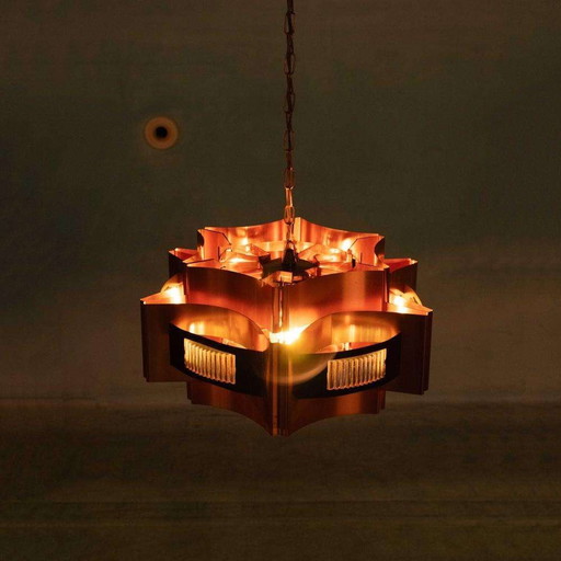 Space age koperen hanglamp Werner Schou design pendant