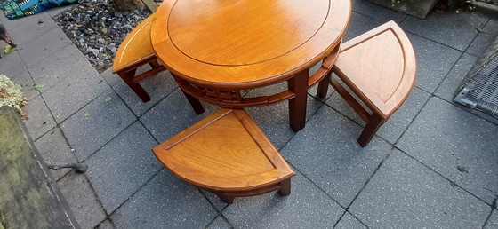 Image 1 of Vintage 1950s teak Chinese tea table coffee table
