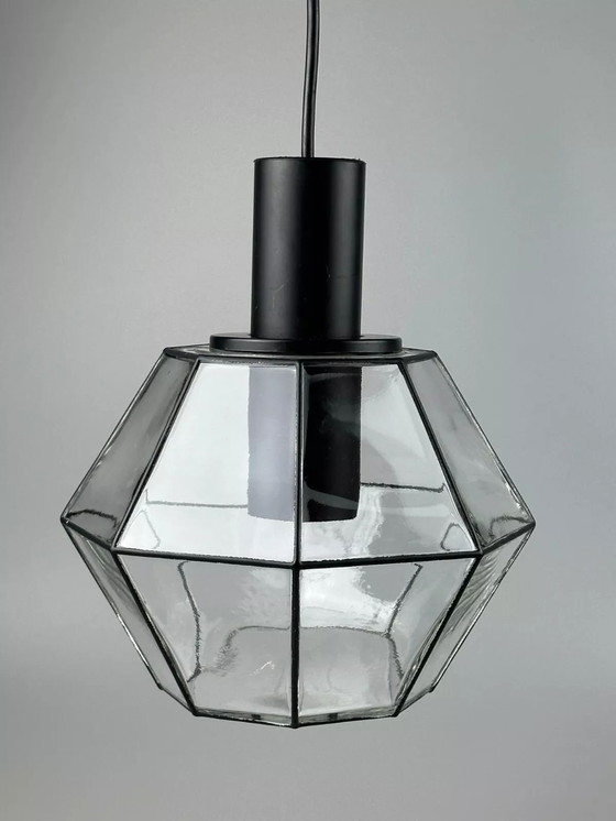 Image 1 of 60s 70s hanging lamp ceiling lamp by Limburg Leuchten Germany glass metal