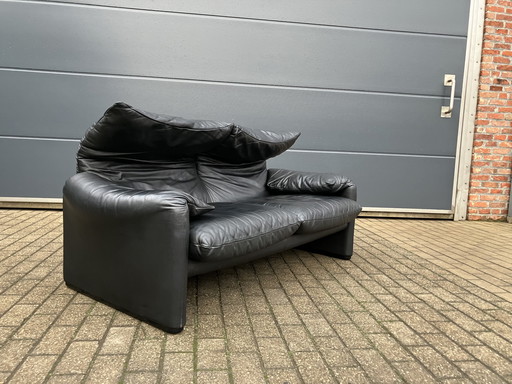 Cassina Maralunga 2Seater, Original Black Leather, Top Condition!