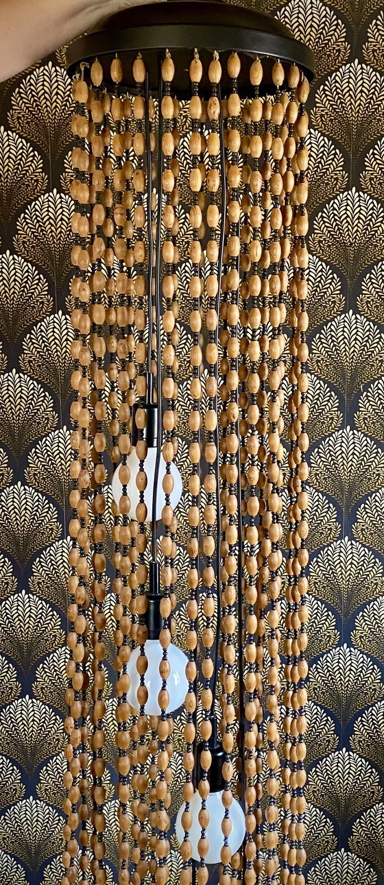 Image 1 of Temde pendant lamp wooden beads 60s Mid - Century cascades