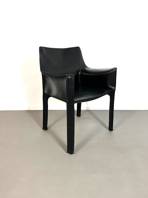 Black leather CAB 413 armchair by Mario Bellini for Cassina, 1980s.