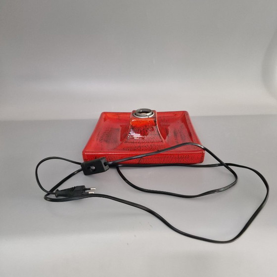 Image 1 of Vintage Square Red Wall Lamp - Ceramic, Orange/Red Glaze, Germany 1970s, Hustadt Leuchten, E27