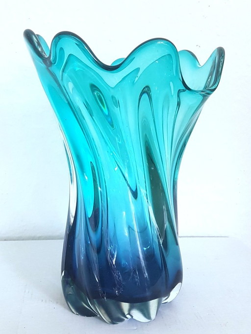  Twisted Turquoise Murano Glass Vase