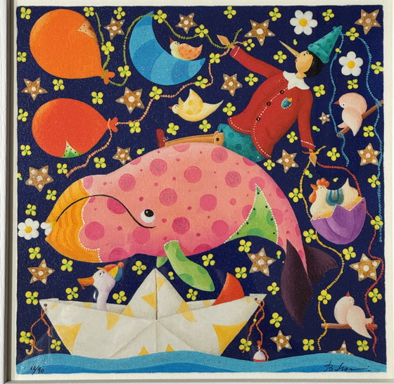 Image 1 of 
Sérigraphie de B. Francesconi, 33 x 33 cm, encadrée Pinocchio