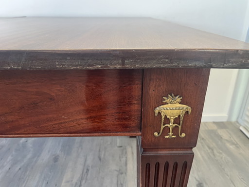 Antique Walnut Dining Table (145x102x77) With Ornaments And 4 Extension Leaves (Each 50) – eettafels, Wood, Brass