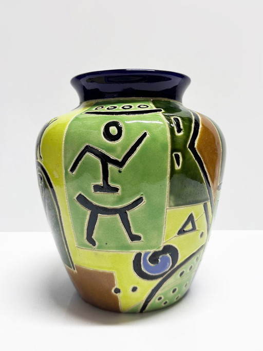 Glazed ceramic vase with African-inspired decoration, France, 1980s – vazen