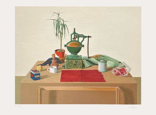 Michel HERBIN Nature morte au moulin Peugeot Signed lithograph 1990