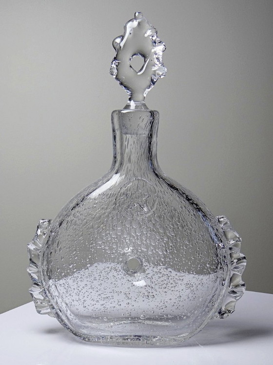 Image 1 of Carafe à cognac Daum France croix de Lorraine en cristal bullé, années 1960-70