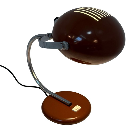 Image 1 of Herda - Lampada da tavolo dell'era spaziale - Base e paralume marrone, montante cromato (modello raro)