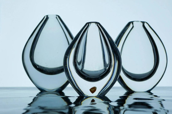 Image 1 of Crystal Lucid Drop Glass Vases by Sven Palmqvist for Orrefors, Sweden, 1950s, set of 3