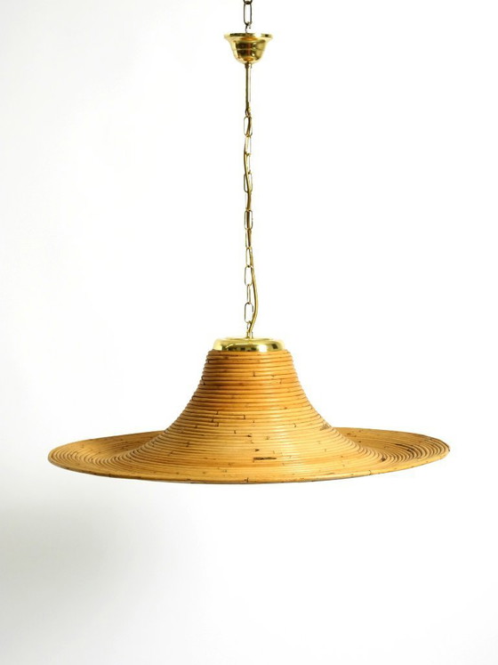 Image 1 of Beautiful, large Italian 1970s bright bamboo wood ceiling pendant lamp Vivai del Sud