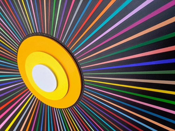 Image 1 of Colorful abstract painting "Millions de couleurs, de rayons de soleil" - Franklin van Dam (acrylic on MDF, 95x95 cm)