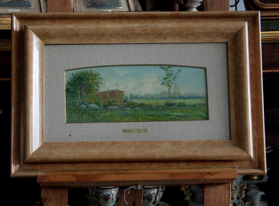 Image 1 of Remo Testa, paire de paysages, marine et campagne, milieu du 20e siècle, Italie