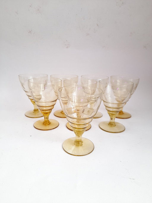 Set of 8 antique engraved wine glasses