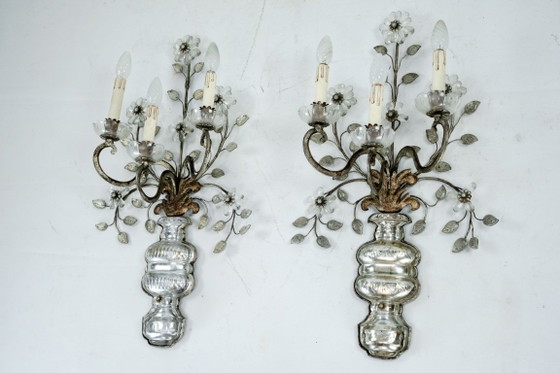 Image 1 of Coppia applique francese Maison Bagues in cristallo e bronzo, anni '60