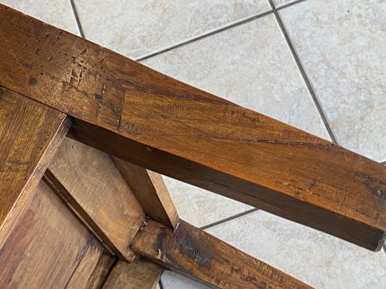 Image 1 of Rustic farmhouse coffee table in solid wood with 2 drawers, circa 1930