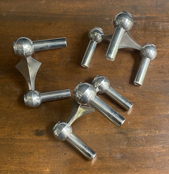 Set van 3 S22 kandelaars en 9 verstelbare NAGEL kaarsen, vintage jaren 70, originele doos (photo 7 of 20)