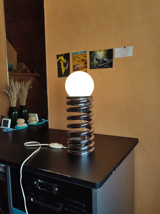 Rare Lampe Vintage "Space Age" - Acier Chromé (6 kg) & Opaline - Années 70 – Metal (photo 4 of 5)