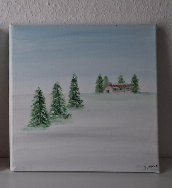 Peintures de paysages d'hiver, ensemble de trois, Peintures et dessins, Toile, Blanc, Figuratief (photo 2 sur 5)