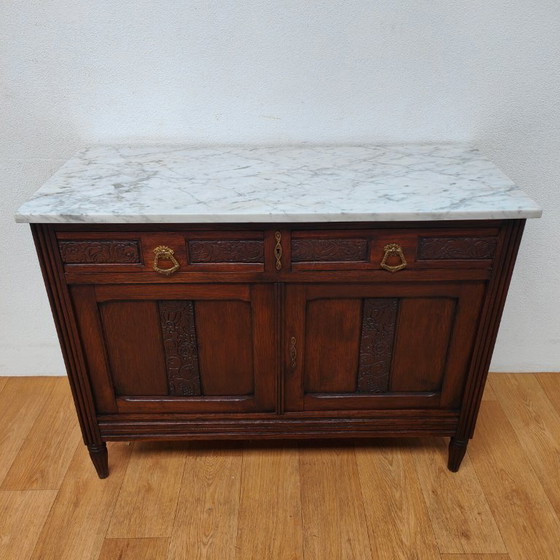 Image 1 of Commode vintage pour salle de bain avec plateau en marbre