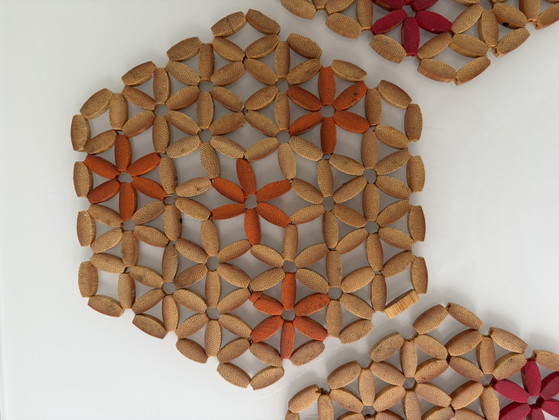 Set of 3 vintage bamboo coasters with flowers – Table accessories (photo 3 of 8)