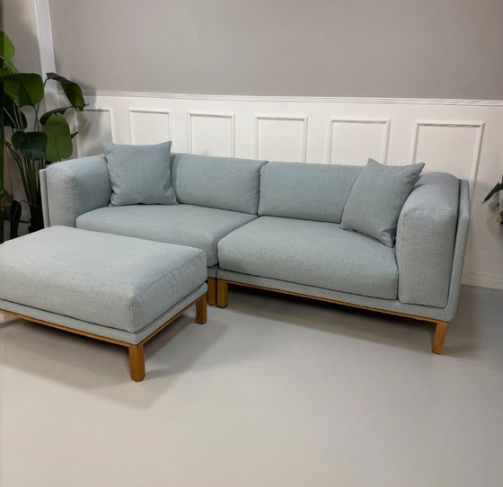 Image 1 of Divano Bolia Cosy Designer in tessuto blu con poggiapiedi, stile scandinavo.