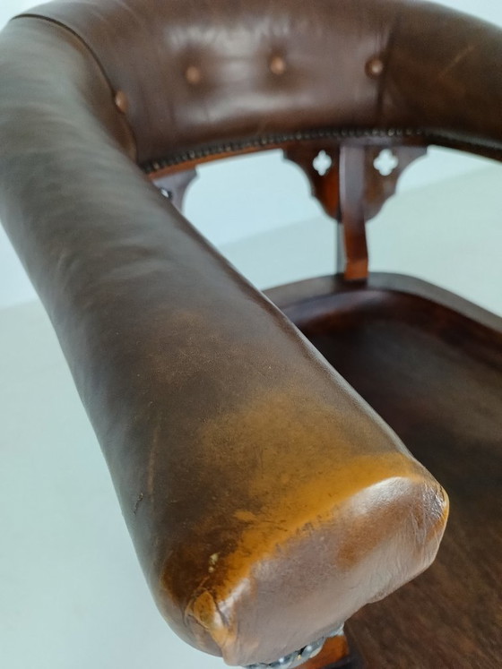 Chaise de bureau victorienne en acajou et cuir – Fauteuils, Wood, Leather (photo 3 of 10)